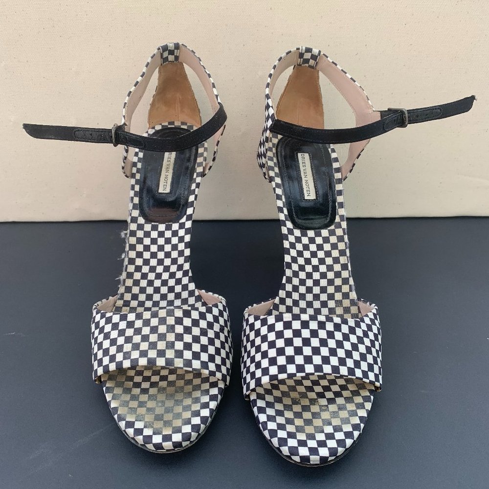 Vintage Dries Van Noten Checkered Sandal Heel Size 40